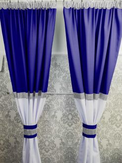 Zasłona biało chabrowa z taśmą diamentową srebrna złota glamour