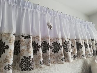 Lambrekin ornament biały beż brąz koronka bawełna 