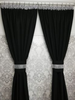 Zasłona z taśmą diamentową glamour  czarna KOLORY!