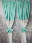 Komplet zasłon do pokoju dziecięcego miętowe ecru pomponiki
