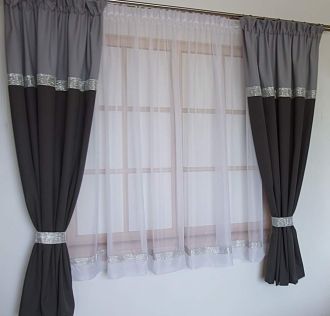 Zasłona czarna z szarym z taśmą diamentową glamour