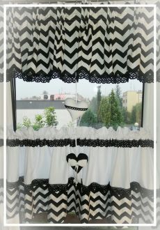 Lambrekin zygzak czarny biały koronka bawełna