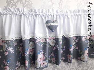 Zazdrostka firanka szara w kwiaty koronka bawełna