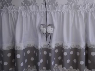 Zazdrostka lambrekin firanka szara grochy  koronka bawełna 