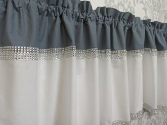 Zazdrostka nowoczesna glamour lambrekin firanka diamenty bawełna szara grafit antracyt
