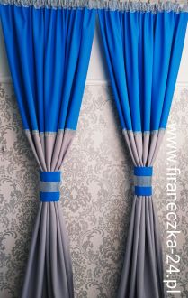 Zasłona turkus z szarym z taśmą diamentową glamour 