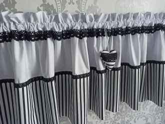 Zazdrostka lambrekin firanka paski czarne białe koronka bawełna 
