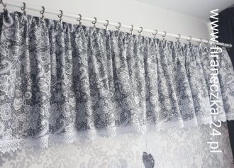 Lambrekin szary w koronkowy wzór z gipiurą 