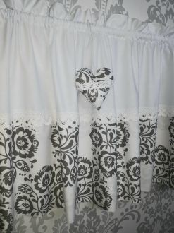 Zazdrostka szara biała folk łowicki koronka bawełna serca 120/40