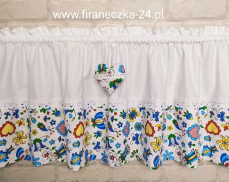 Zazdrostka lambrekin firanka wzór kaszubski koronka bawełna 