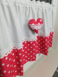 Zazdrostka lambrekin firanka groszki róż amarant koronka bawełna