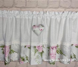 Zazdrostka lambrekin firanka róże na szarym koronka bawełna