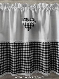 Zazdrostka lambrekin firanka czarna kratka  koronka bawełna