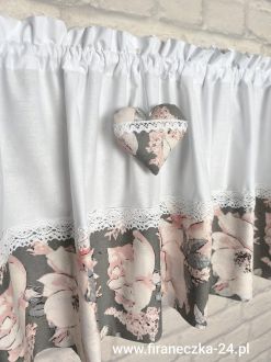 Zazdrostka lambrekin firanka kwiaty na szarym koronka bawełna 
