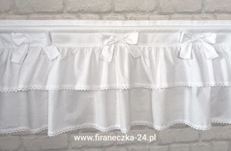 Zazdrostka lambrekin firanka biała falbanki kokardki koronka bawełna
