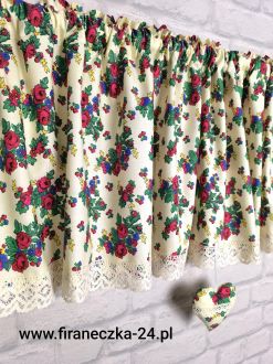 Lambrekin w góralski wzór folk na ecru z koronką 