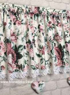 Lambrekin różyczki z koronką na taśmie marszczącej 