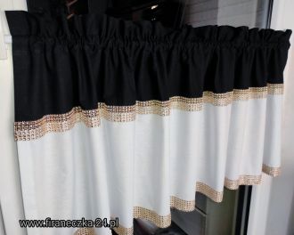 Zazdrostka GOTOWA glamour lambrekin firanka diamenty bawełna czarna biała  złoto  80/40  WYSYŁKA 24H