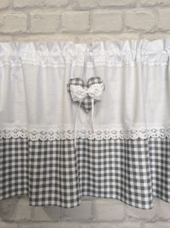 Zazdrostka lambrekin firanka szara kratka  koronka bawełna  