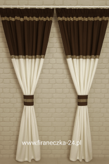 Zasłona brąz ecru ze złotą taśmą diamentową glamour  