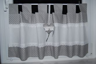 Zazdrostka lambrekin firanka szara grochy szelki koronka bawełna
