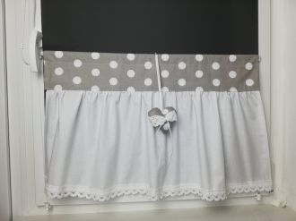 Zazdrostka lambrekin firanka szara grochy koronka bawełna