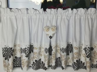 Zazdrostka lambrekin firanka ornament brąz beż koronka bawełna 