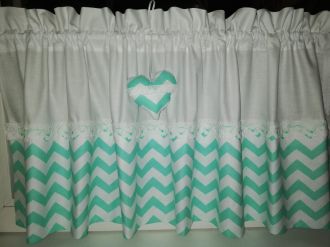 Zazdrostka lambrekin firanka zygzak miętowy z koronką bawełna 