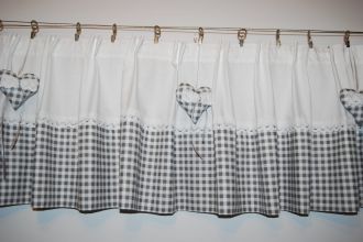 Lambrekin szara kratka koronka bawełna