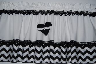 Zazdrostka lambrekin firanka zygzak czarny na białym koronka bawełna