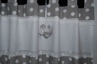 Zazdrostka lambrekin firanka szara grochy szelki koronka bawełna
