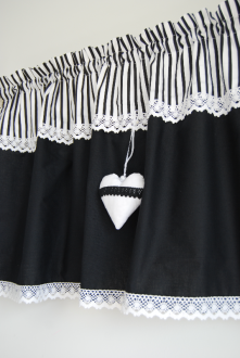 Zazdrostka lambrekin firanka biało-czarna w paski koronka bawełna 